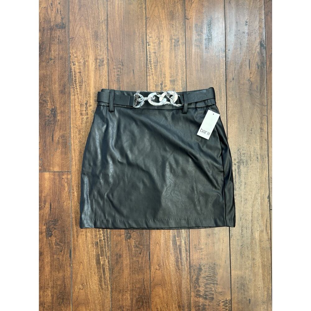 Bar III Faux Leather Skirt Womens Small Black Y2K Chic Emo Grunge Belted NWT